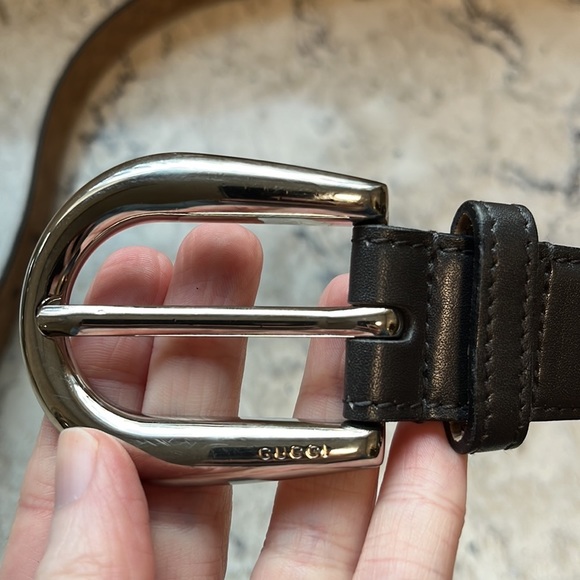 Gucci Brown Leather Belt with Silver-tone Buckle - Picture 6 of 14